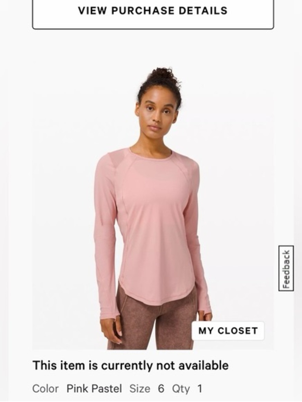 lululemon athletica Sculpt Long Sleeve Lululemon top, size 6 in Pink Pastel
